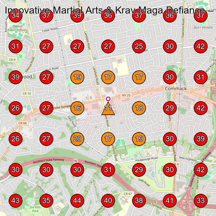 Innovative Martial Arts & Krav Maga Defiance GeoGrid visibility map for Martial Arts School in Smithtown